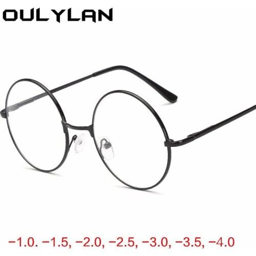 Oulylan Round Finished Myopia Glasses Women Men Retro Metal Frames Computer Eyewear Ladies Clear Nearsighted Eyeglasses -1.0 3.0