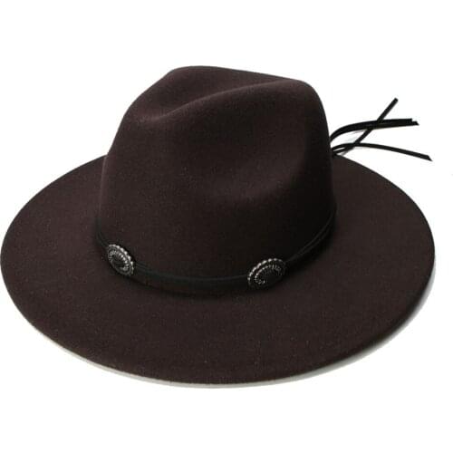 LUCKYLIANJI Retro Women Men Vintage 100% Wool Wide Brim Cap Fedora Panama Jazz Bowler Hat Rope Band with Accessory(57cm/adjust)