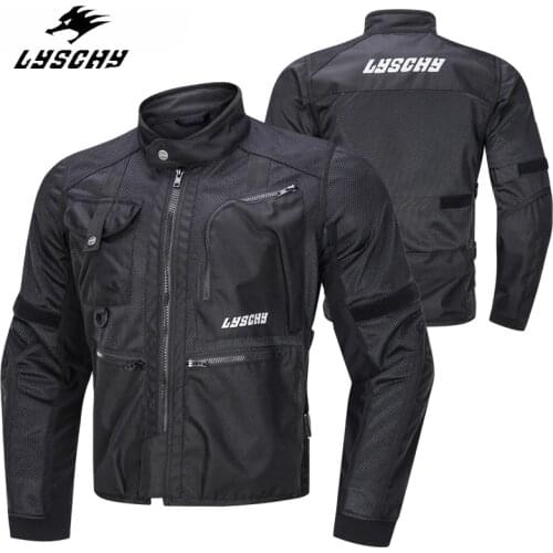 LYSCHY Men Motorcycle Jacket Summer Breathable Riding Night Reflective Jacket Moto Clothing Locomotive Safe Coat Protective Gear