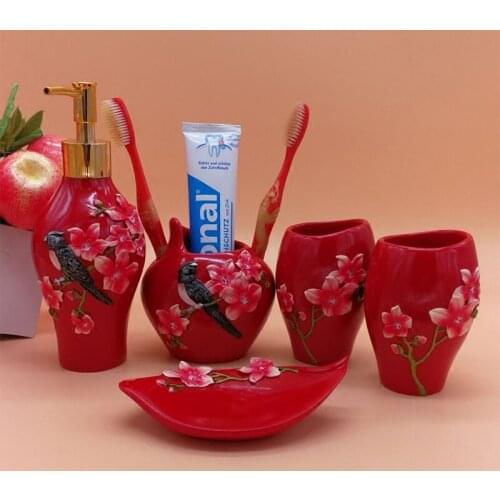 Five-piece bathroom set resin cup soap box toothware set bathroom wash mouthwash cup combination wedding gift birthday gift