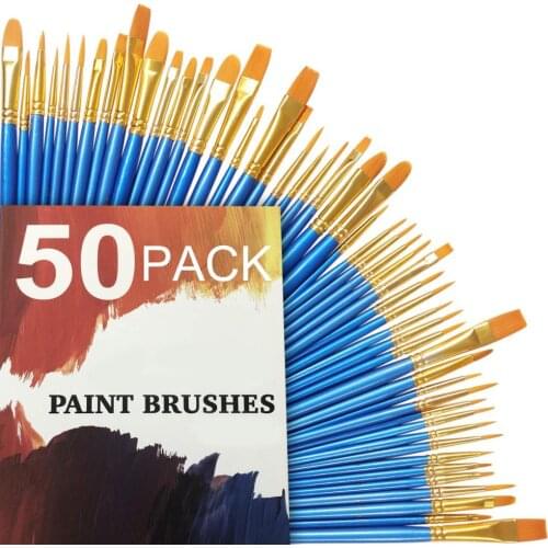 50Pcs Paint Brush Set Professional Synthetic Short Handle Brush Art Brush Supplies Watercolor Oil Paint Brush Set Brush Pens