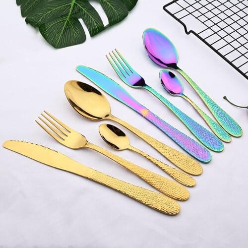 20Pcs/5Set Gold Mirror Dinnerware Set Stainless Steel Tableware Set Colorful Knife Tea Fork Spoon Flatware Kitchen Cutlery Set