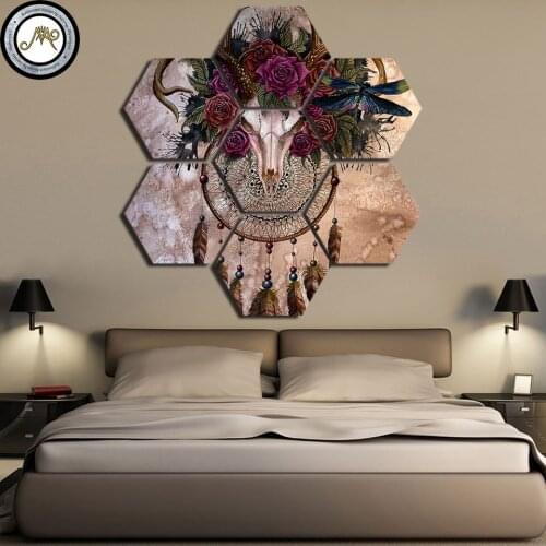Skull Dreamcatcher by Sunima Art 7 pieces Halloween Retro Bone Wall Art Picture Home Decor Canvas Print painting for living room