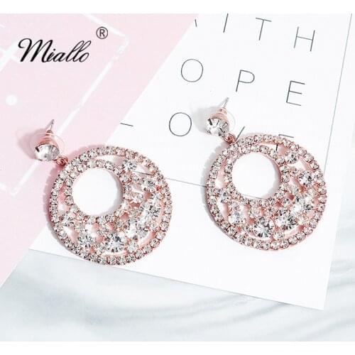Miallo 2019 Newest Baroque Austrian Crystal Wedding Earring Fashion Round Rose Gold Bridal Women Drop Earrings