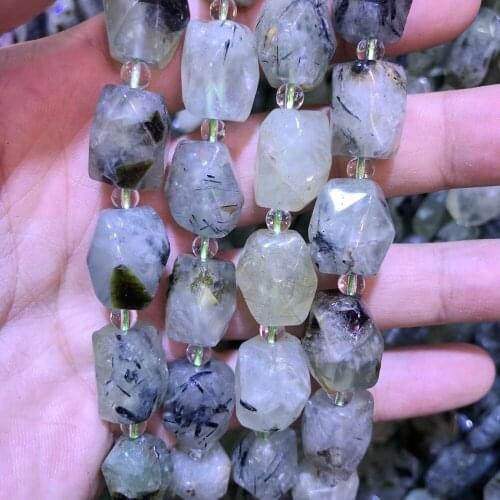 Wholesale 2strings Natural Green Prehnit e Gem Stone Faceted Nugget Beads,Genuine Gem Jewelry Making Beads,15.5"/str