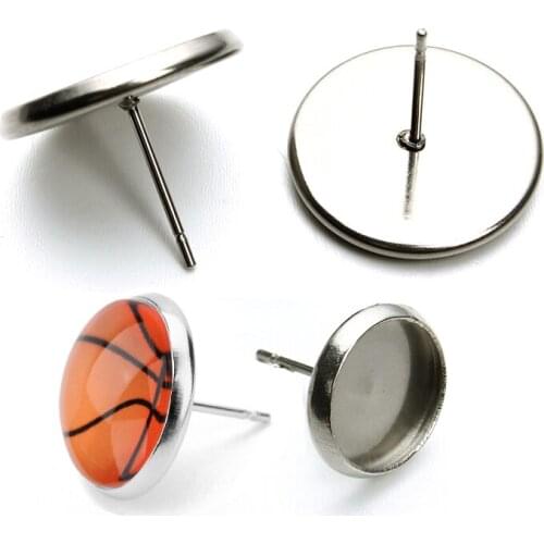 50pcs/lot Stainless Steel Blank Earring Base Cabochon Cameo Base Fit 8 10 12 14 16 20mm Flat Earring Setting Stud Earring Base