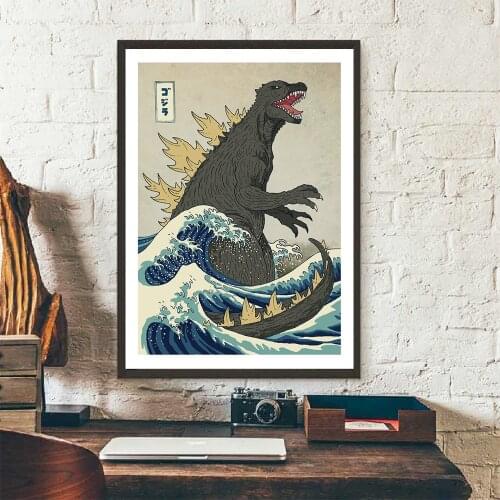 Kids Room Poster The Great Beast Off Kanagawa Art Print Poster Boy room Decor Wall Canvas Painting Dinosaur Picture No Frame