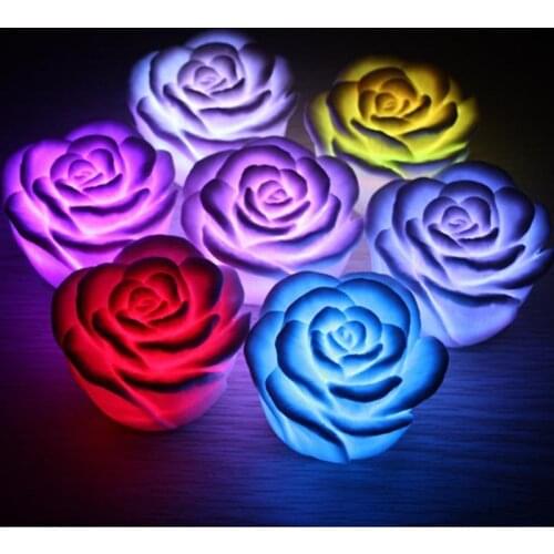 Romantic LED Floating Rose Flower Candle Night Light Colorful Wedding Decoration Bedroom Party Indoor Decor LL@17