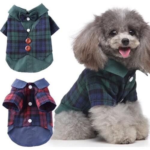 Dog Plaid Shirt Gentleman Dog Clothes Wedding Suit Formal Shirt For Small Dogs Bowtie Pet Outfit Christmas Costume For Cats #2