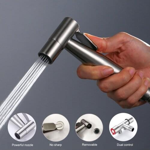 Handheld Faucet Self Cleaning Spray Gun 360 Degree Rotation Stream Sprayer Stainless Steel Brushed Shower Head No Punch Bathroom