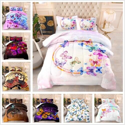 Beautiful Butterfly Pattern Down Quilt Cover Bedding Set Stylish Pillowcase Home Textile Bedroom Decoration for Full Size