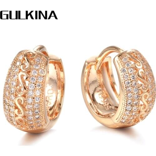 Gulkina Luxury Boho 585 Rose Gold Earrings For Women Hollow Pattern Ethnic Bride Wedding Natural Zircon Earrings Fine Jewelry