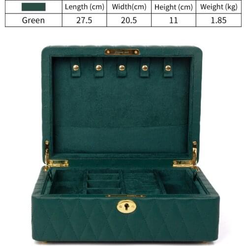 New Leather Green Multifunctional Jewelry Display Box With Lock For Femal Ring Earring Pendent Bracelet Jewellery Organizer Case