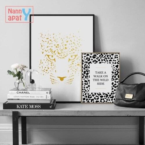 Nordic Golden Leopard Abstract Canvas Painting Black Polka Dot Leopard Printed Poster Modern Home Decoration Wall Art Pictures