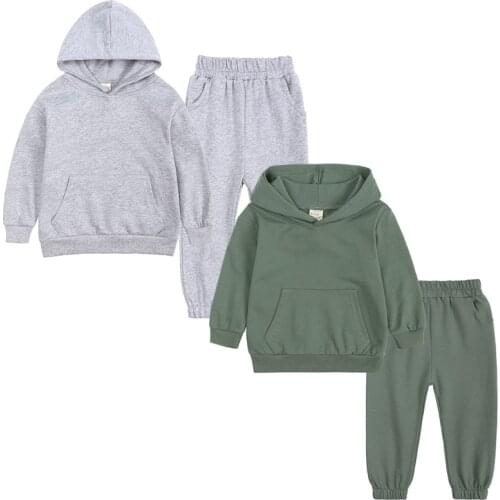 Hooded Sweater Sets Childrens Sportswear Set Spring Autumn Baby Girls Boys Clothing Suit Solid Long Sleeve Pullover+Pants