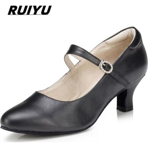 Dance Shoes Latin Salsa Tango Ballroom Performance Ladies High Heels Leather Shoes Soft Red Black