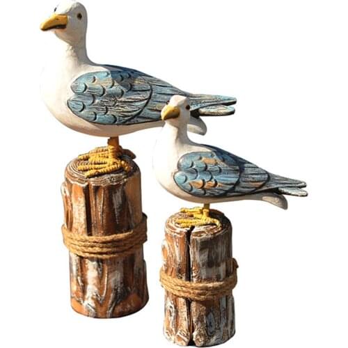 Nautical Seagull Decorations Vintage Figurine Stump Bird Ornaments Home Coastal Beach Miniatures Wooden Room Desktop Models
