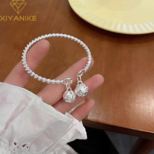 XIYANIKE 925 Sterling Silver Creative Twisted Double Bell Bangle For Women Girls Minimalist Style Handmade Jewelry Birthday Gift