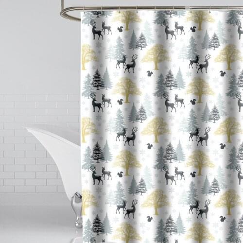 Deer Printed Shower Curtains for Bathroom Cartoon Soft Thick Polyester Waterproof Fabric Kids Christmas Curtain with Grommets