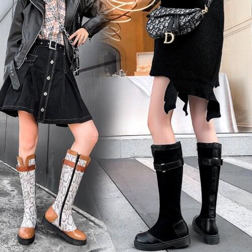 Womens Boots The New winter fashion Round head Low-heeled High tube Womens shoes plus size 34-43 Heel Height 3cm black brown