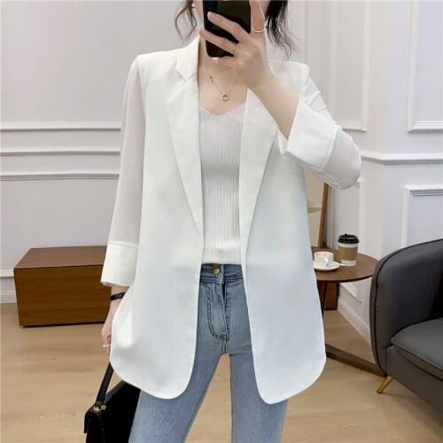 Womens Suit Jacket Chiffon Suit Jacket Women Thin Summer Drape Coat Sunscreen Air-conditioning Shirt Top Oversized Blazer Women