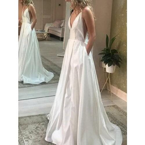 1610 Ivory Elegant V-Neck A-Line Floor-Length Taffeta Wedding Dresses Rural Beach Women Gowns Appliques&Beading Free Shipping