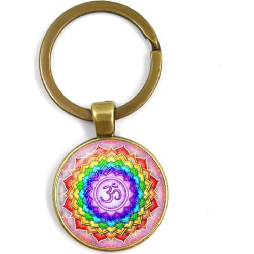 Art Painting Mandala Om Symbol Zen Buddhism Keychain DIY Round Glass Dome Pendant Handmade Keychain Jewelry