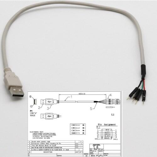 1pcs 40cm USB 2.0 Type A Male to 4 Pin 2.54mm Housing Male Header Adapter Cable White