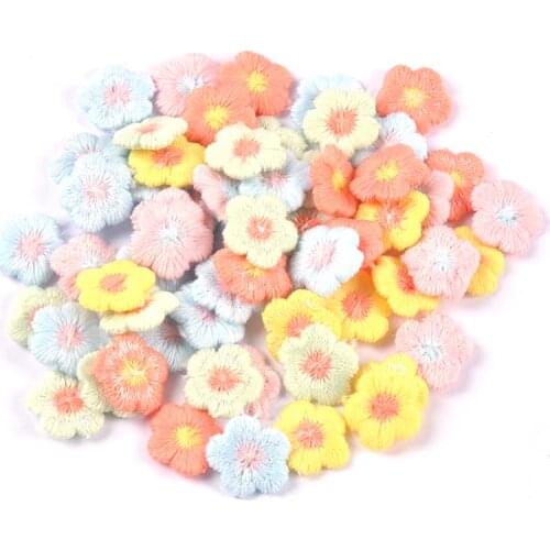 50Pcs/lot 16mm Mixed Cloth Flower Appliques for DIY Hat Clothes Leggings Sewing Supplies Headwear Decor Patches