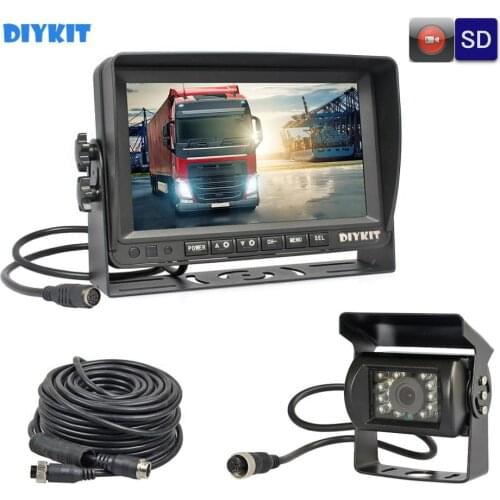 DIYKIT AHD 7" IPS Screen HD Car Monitor Rear View Monitor Waterproof IR 960P AHD LED Camera Support SD Card Video Recording
