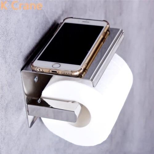 Toilet Paper Holder Bathroom Wall Mount Roll Papers Rack Stainless Steel WC Phone Stand Chrome Tissue Support Shelf Paper Hanger