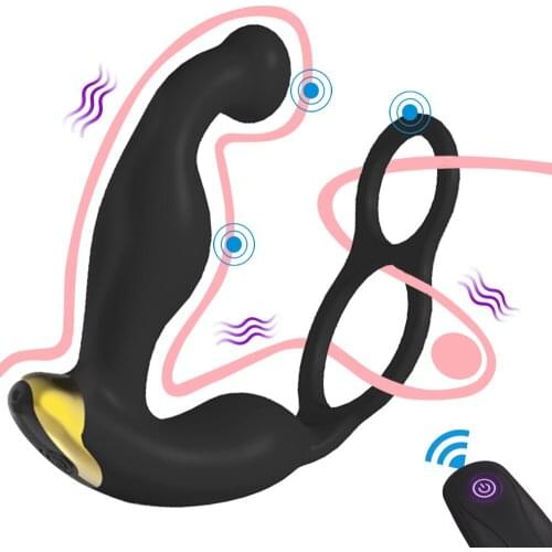 Men Prostate Massage Vibrator Anal Plug Remote Control Prostate Stimulator Butt plug with Delay Ejaculation Ring Sex Toy For Men