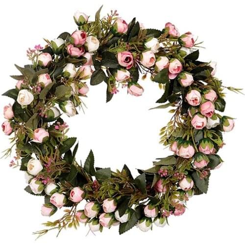 Artificial Rose Flower Wreath Ornament Spring Wreath for Front Door Wedding Party Window Wall Farmhouse Home Decor