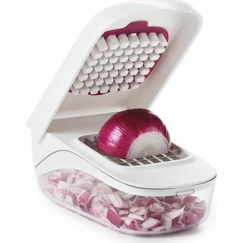 Kapmore 1pc Vegetable Chopper Plastic Manual Onion Cutter Chopper Salad Dicer With Container Vegetable Tools Kitchen Supplies