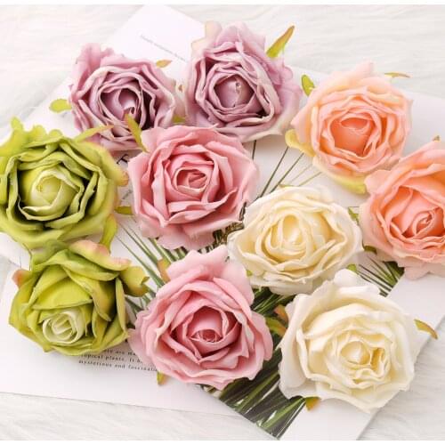 30PCS Oil Painting Vintage 7cm Rose Artificial Silk Flower Heads Wedding Decoration DIY Wreath Scrapbooking Craft Fake Flowers