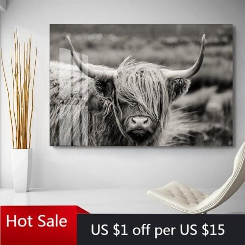 Scottish Highland Cow Yak Animal Wall Art Canvas Painting Prints Wall Decor Pictures For Posters Aesthetic Room Decor