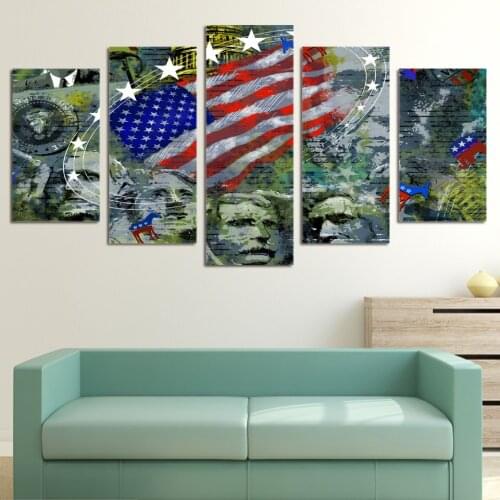 Painting Wall Art ChildrenS Room Decoration USA Flag Mount Rushmore 5 Pieces/Pcs Canvas Print Modular Pictures Frame Poster