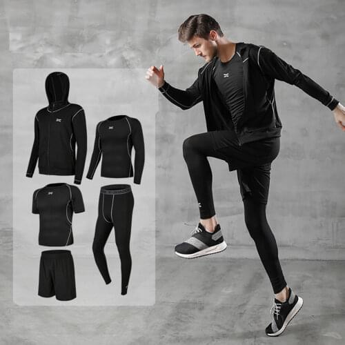 5 Pcs/Set Mens Tracksuit Sports Suit Gym Fitness Compression Clothes Running Jogging Sport Wear Exercise Workout Tights
