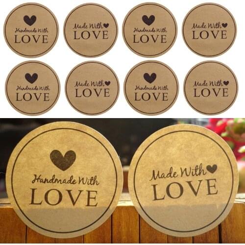 120pcs Creative Round Sticker Kraft Paper Hand Made with Love DIY Scrapbooking Album Decoration Stationery Stickers