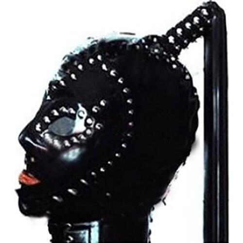 Latex Hood with Transparent Eye Lens and Latex Wig Rubber Mask with Rivet Decoration Club Party Wear Costume