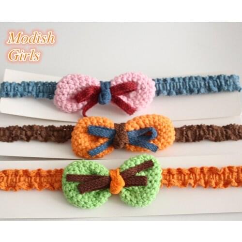 Lovely Knitted Woolen Bow Headbands 20pcs/lot Girls Hairbands Free Shipping Hair Bows Knot Wool Pink Hair Accessories Elastic