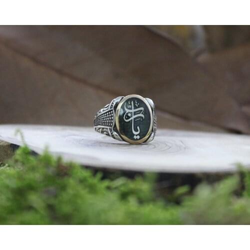 Tesbihane Personalized Arabic Name Written Enamel 925 Sterling Silver Men 'S Ring