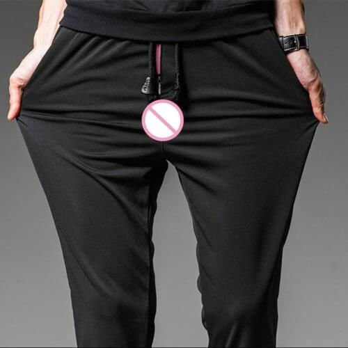 Outdoor Sex Pants For Men Sexy Open Croch Zippers High Quality Black Cotton Male Trousers Sexy Clothes Exotic Apparel Plus Size