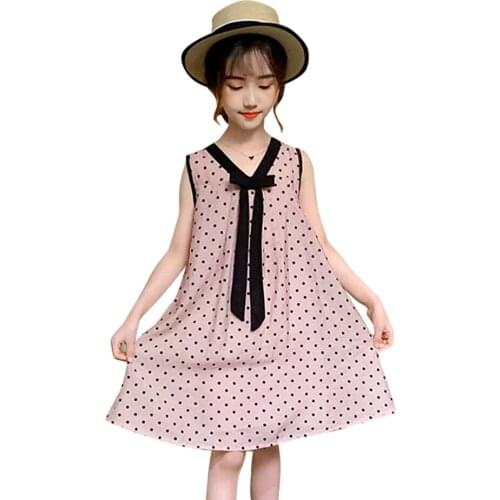 Girls Summer Dress Dot Pattern Dress For Girl Big Bow Kids Dresses Patchwork Kids Costume 6 8 10 12 14
