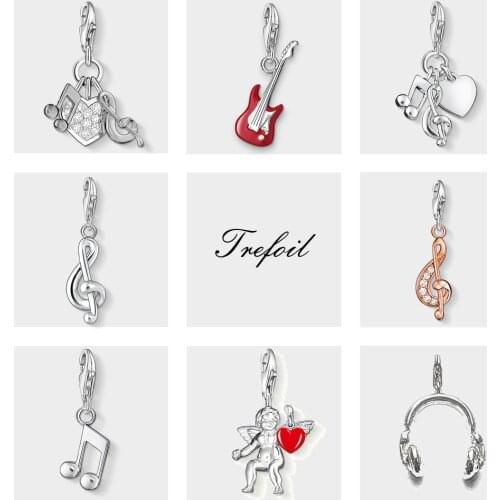 E-Gitarre Love Music Treble Clef Angel Charms Pendant,Jewelry 925 Sterling Silver Rock Gift For Women Men Fit Bracelet Necklace