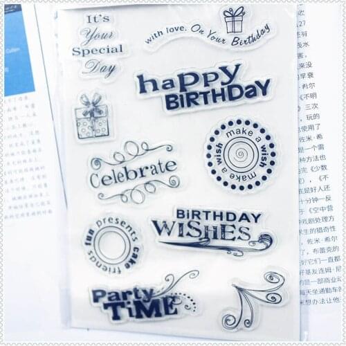 11.3*15.56cm Happy Birthday Transparent Silicone Rubber Clear Stamps Cartoon For Scrapbooking/DIY Wedding Album