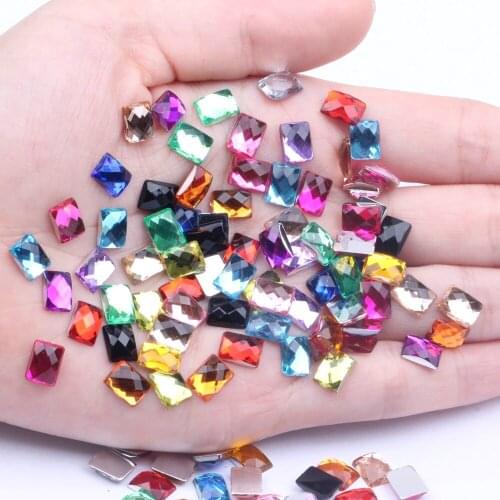 Rectangle Shape Earth Facets 6x8mm 50/500pcs Acrylic Rhinestones Flatback Glue On Beads DIY Crafts Wedding Clothes Decorations