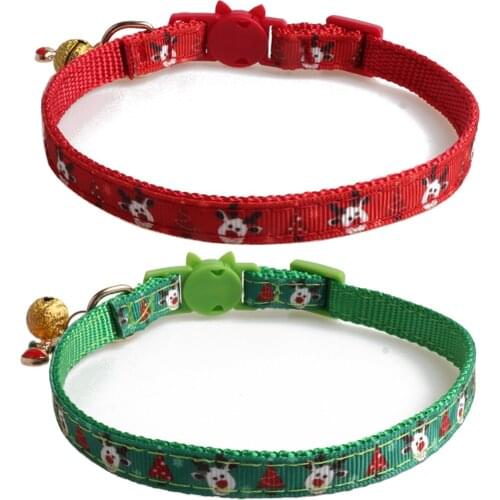 Christmas Cat Collar with Bell Adjustable Soft Nylon Breakaway Safety Kitten Collars with Pendant Red and Green