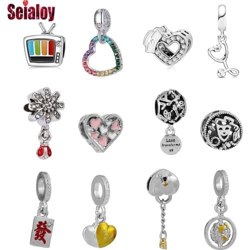 Seialoy Colorful TV Shape Beaded Charm For Bracelets & Necklace Fine Silver Color Charm Jewelry Accessories High Quality Beads