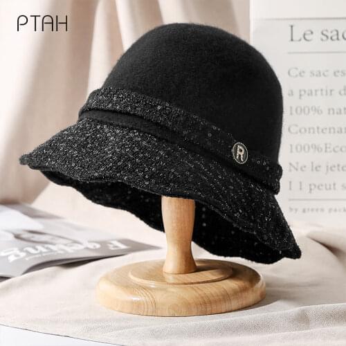 [PTAH] Fashion Bucket Hats For Women 2021 Autumn Winter New Wool Hats Ladies Cap Female Softer Warmer Outer Hats Girls Shipping